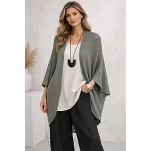 Green Dolman Knit‎ Cardigan One Size Minimalist Slouchy Lagenlook Boho Mori Girl